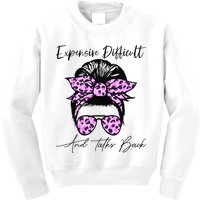 Expensive Difficult And Talks Back Messy Bun Leopard Pattern Kids Sweatshirt