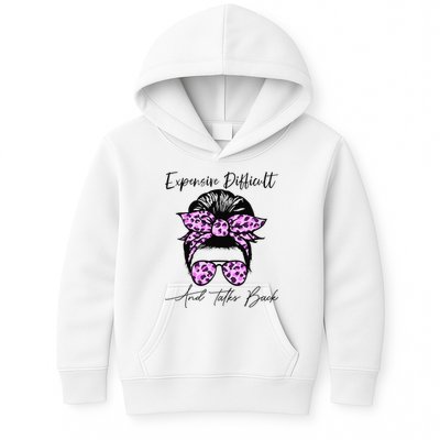Expensive Difficult And Talks Back Messy Bun Leopard Pattern Kids Hoodie