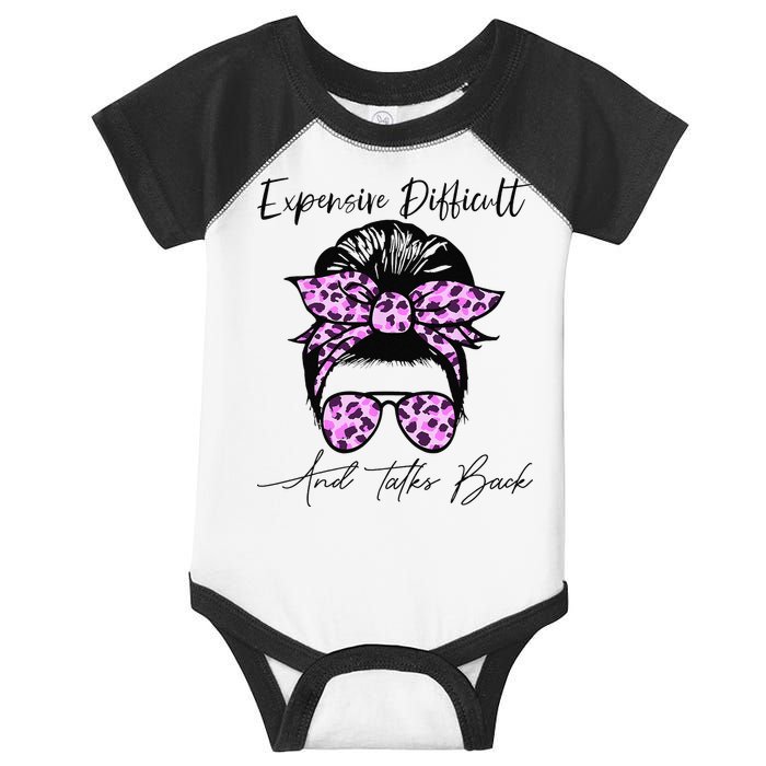 Expensive Difficult And Talks Back Messy Bun Leopard Pattern Infant Baby Jersey Bodysuit