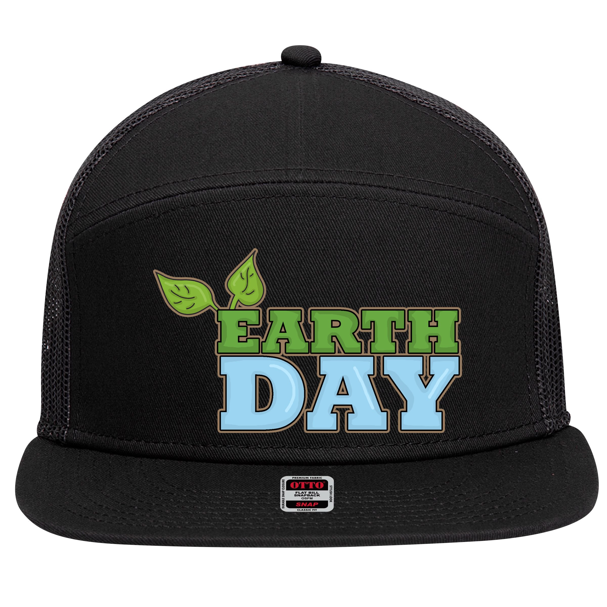 Earth Day Awareness Logo 7 Panel Mesh Trucker Snapback Hat