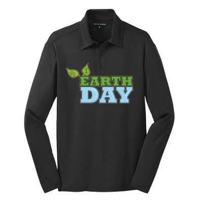 Earth Day Awareness Logo Silk Touch Performance Long Sleeve Polo