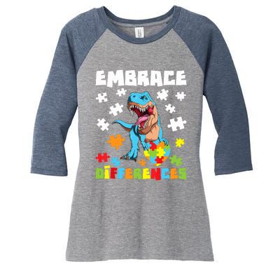 Embrace Differences Autistic Puzzle Autism Awareness Women's Tri-Blend 3/4-Sleeve Raglan Shirt