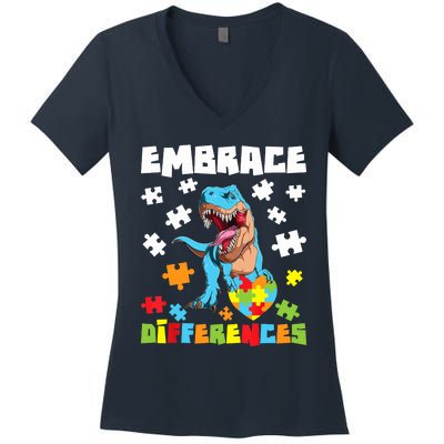 Embrace Differences Autistic Puzzle Autism Awareness Women's V-Neck T-Shirt