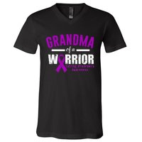 Eating Disorders Awareness Grandma Support Purple Ribbon V-Neck T-Shirt