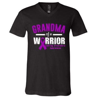 Eating Disorders Awareness Grandma Support Purple Ribbon V-Neck T-Shirt