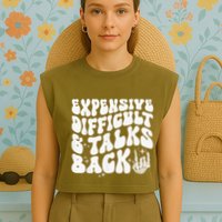 Expensive Difficult And Talks Back Groovy Garment-Dyed Women's Muscle Tee