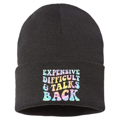 Expensive Difficult And Talks Back Groovy Women Mothers Day Sustainable Knit Beanie