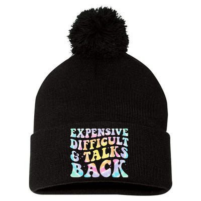 Expensive Difficult And Talks Back Groovy Women Mothers Day Pom Pom 12in Knit Beanie