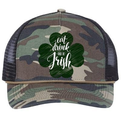 Eat Drink And Be Irish Saint Patricks Retro Rope Trucker Hat Cap