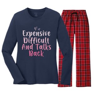 Expensive Difficult And Talks Back Mothers Day Mom Heart Women's Long Sleeve Flannel Pajama Set 