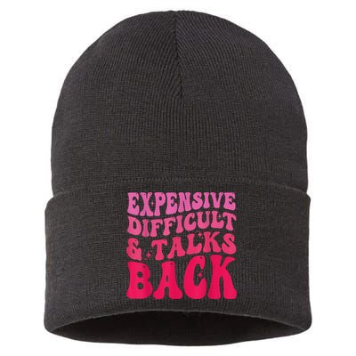 Expensive Difficult And Talks Back Funny Mother's Day Groovy Sustainable Knit Beanie