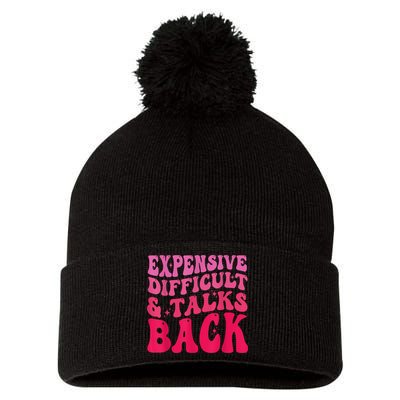 Expensive Difficult And Talks Back Funny Mother's Day Groovy Pom Pom 12in Knit Beanie