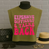 Expensive Difficult And Talks Back Funny Mother's Day Groovy Garment-Dyed Women's Muscle Tee