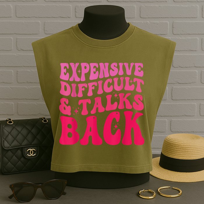Expensive Difficult And Talks Back Funny Mother's Day Groovy Garment-Dyed Women's Muscle Tee