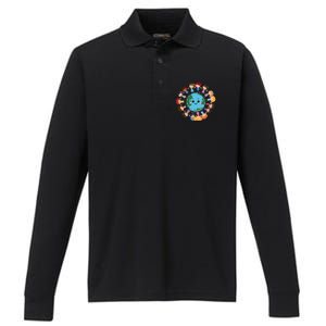 Earth Day Around Earth Advocate Nature Environt Gift Performance Long Sleeve Polo