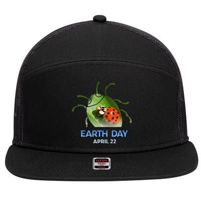 Earth Day April 22 Ladybug Silhouette Gift Cute 7 Panel Mesh Trucker Snapback Hat