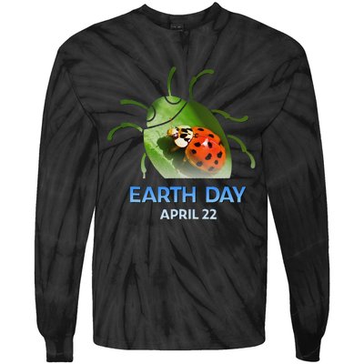 Earth Day April 22 Ladybug Silhouette Gift Cute Tie-Dye Long Sleeve Shirt