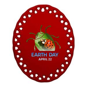 Earth Day April 22 Ladybug Silhouette Gift Cute Ceramic Oval Ornament