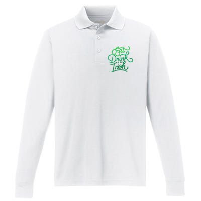 Eat Drink And Be Irish Festive St Patrick's Day Performance Long Sleeve Polo