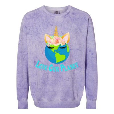 Earth Day Awareness Unicorn Face Colorblast Crewneck Sweatshirt