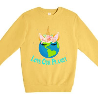 Earth Day Awareness Unicorn Face Premium Crewneck Sweatshirt