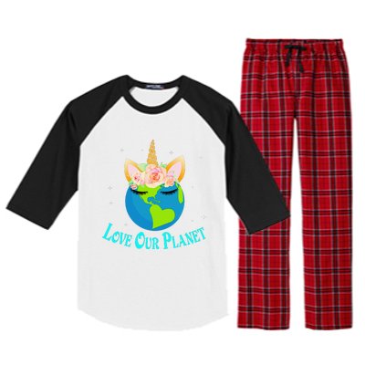 Earth Day Awareness Unicorn Face Raglan Sleeve Pajama Set