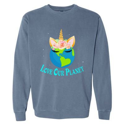 Earth Day Awareness Unicorn Face Garment-Dyed Sweatshirt