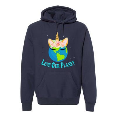 Earth Day Awareness Unicorn Face Premium Hoodie