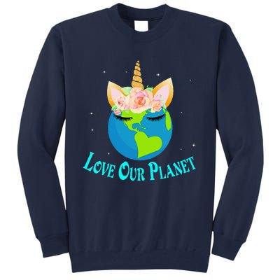 Earth Day Awareness Unicorn Face Tall Sweatshirt