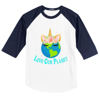 Earth Day Awareness Unicorn Face Baseball Sleeve Shirt