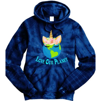 Earth Day Awareness Unicorn Face Tie Dye Hoodie