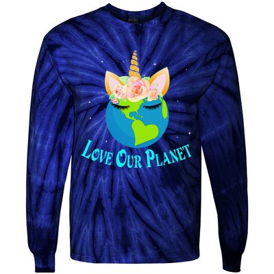 Earth Day Awareness Unicorn Face Tie-Dye Long Sleeve Shirt