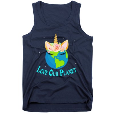 Earth Day Awareness Unicorn Face Tank Top