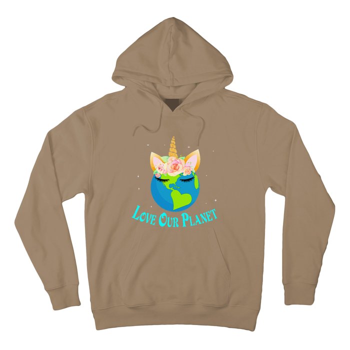 Earth Day Awareness Unicorn Face Hoodie