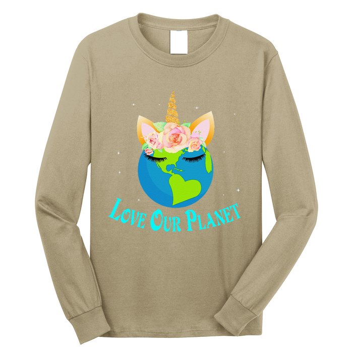 Earth Day Awareness Unicorn Face Long Sleeve Shirt