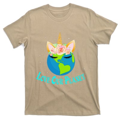 Earth Day Awareness Unicorn Face T-Shirt