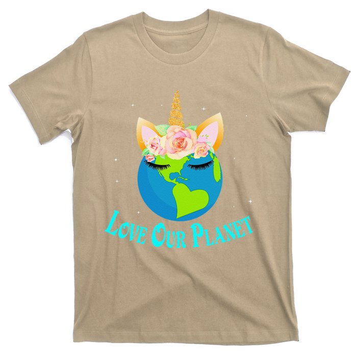 Earth Day Awareness Unicorn Face T-Shirt