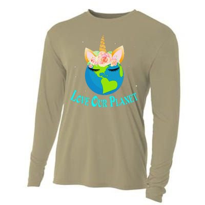 Earth Day Awareness Unicorn Face Cooling Performance Long Sleeve Crew