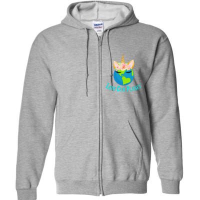 Earth Day Awareness Unicorn Face Full Zip Hoodie