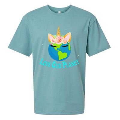 Earth Day Awareness Unicorn Face Sueded Cloud Jersey T-Shirt