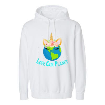 Earth Day Awareness Unicorn Face Garment-Dyed Fleece Hoodie