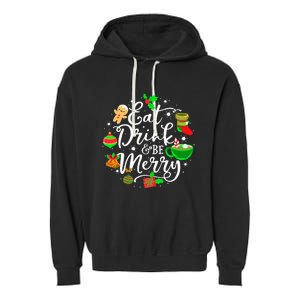 Eat Drink and Be Merry Cute Christmas Lights Xmas Garment-Dyed Fleece Hoodie