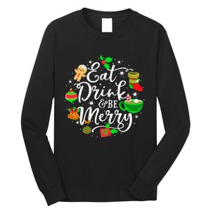 Eat Drink and Be Merry Cute Christmas Lights Xmas Long Sleeve Shirt