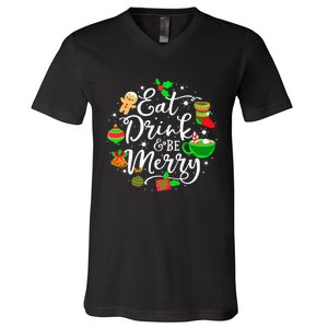 Eat Drink and Be Merry Cute Christmas Lights Xmas V-Neck T-Shirt