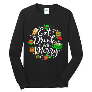 Eat Drink and Be Merry Cute Christmas Lights Xmas Tall Long Sleeve T-Shirt