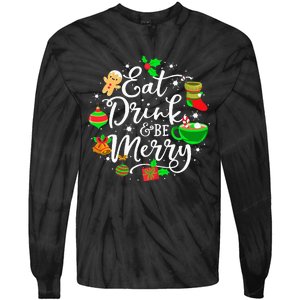 Eat Drink and Be Merry Cute Christmas Lights Xmas Tie-Dye Long Sleeve Shirt