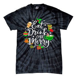 Eat Drink and Be Merry Cute Christmas Lights Xmas Tie-Dye T-Shirt