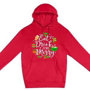 Eat Drink and Be Merry Cute Christmas Lights Xmas Premium Pullover Hoodie