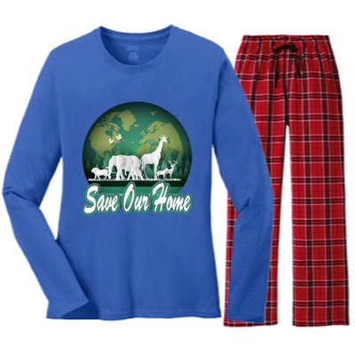 Earth Day Animals Wildlife Conservation Save Our Home Funny Gift Cute Gift Women's Long Sleeve Flannel Pajama Set 