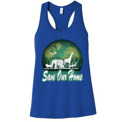 Earth Day Animals Wildlife Conservation Save Our Home Funny Gift Cute Gift Women's Racerback Tank